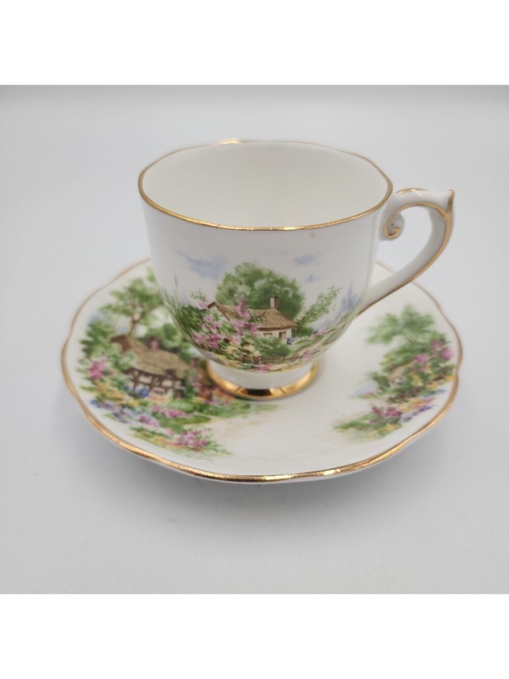 Vintage Wayside Roslyn Bone China England Tea Cup & Saucer Cottage